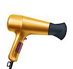 golden hairdryer isolated on white background