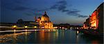 Panoramic view on venetian Grand canal at night.