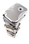 Stack of hard drive with copy space. White Background and blur at bottom of stack