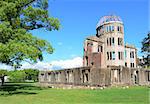 The Atomic Dome was the former Hiroshima Industrial Promotion Hall, destroyed by the first Atomic bomb in war on August 16, 1945 in Hiroshima, Japan.