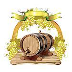 Wine barrel with white grapes