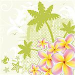Summer background with palm tree and plumeria, vector illustration