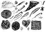 collection of of pen and drawings isolated on the white background