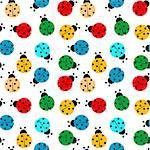 ladybugs in colors seamless pattern, abstract texture; vector art illustration