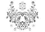 Illustration of abstract floral ornament in black, grey and white colors