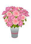 Illustration of bouquet of pink asters in blue vase