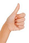 Thumbs up gesture. Woman's hand isolated on white background