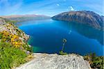 Fisheye image of the mountains surrounding Lake Wakatipu in New Zealand