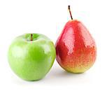green apple and red pear isolated on white background
