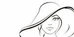 Black and white portrait of summer fashion girl in hat. Paint her as you wish. Also available as a vector in Adobe Illustrator EPS format, compressed in a zip file. The vector version can be scaled to any size without loss of quality.