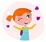 Cute Girl Going Back to School - first September school day. Vector Illustration.