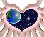 the world in humen hands making a symbol of love