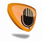 orange microphone button with perspective, symbol for audio and recording