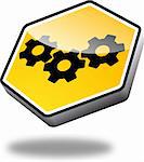 yellow cogwheels button with perspective