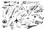 hand drawn  flying vehicles isolated on the white background