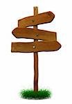 3d illustration of wooden direction sign over white background