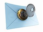 3d illustration of mail envelope with key, encryption concept