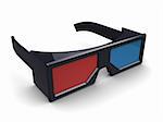 3d illustration of anaglyph glasses over white background