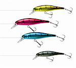 Cmyk color fishing lure wobblers isolated on white background