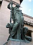 Famous statue "The Tutelary Virtue" by Italian artist Angelo Zanelli, at the right side of the entrance of Cuban Capitolio in Havana (Cuba)