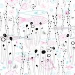 seamless floral pattern with black on white fish