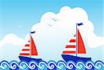 vector sailboats floating on the sea, Adobe Illustrator 8 format