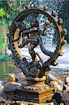 Bronze statue of indian goddess Shiva Nataraja - Lord of Dance in a fountain with papyrus plant