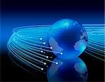 Optical fiber connection speeding around earth globe