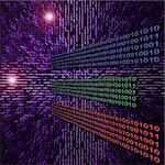 Binary data code abstract illustration over purple background