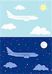Two illustrations airplane flying in the sky
