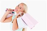 Woman enjoying her shopping in a studio