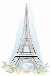 Drawing color Eiffel Tower in Paris, France. Vector illustration