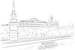 Big Palace of Moscow Kremlin with Moscow river. Vector illustration