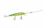 long green wobbler for fishing on white background