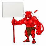 A devil cartoon character illustration standing with sign