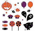 Halloween retro icons set - vector cartoon design elements.