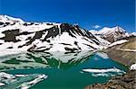 Chandratal in Summer, half frozen lake between leh and manali
