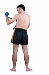 boxer in shorts.  Rear view. Isolated over white.