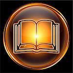 book icon golden, isolated on black background.