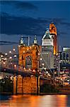 Image of Cincinnati cityscape and bridge at night.