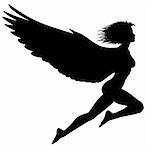 Editable vector silhouette of a woman with wings flying