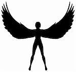 Editable vector silhouette of a woman or angel with wings