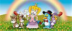 Princess and Animals - Cartoon Illustration, Bitmap