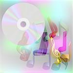 Music Backround - Compact Disc and Notes on Multicolor Background