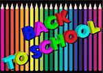 Back to School Background - Multicolor Crayons and Sign on Black Background