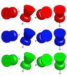 Illustration - Set of Office Pins in Red, Green and Blue Colors