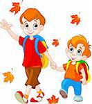 Illustration of two  boys go to school