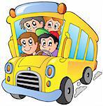 School bus with happy children - vector illustration.