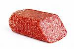 Close-up image of a salami isolated on a white background