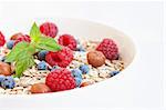 Oat nuts with fresh blueberries and raspberries and hazelnuts